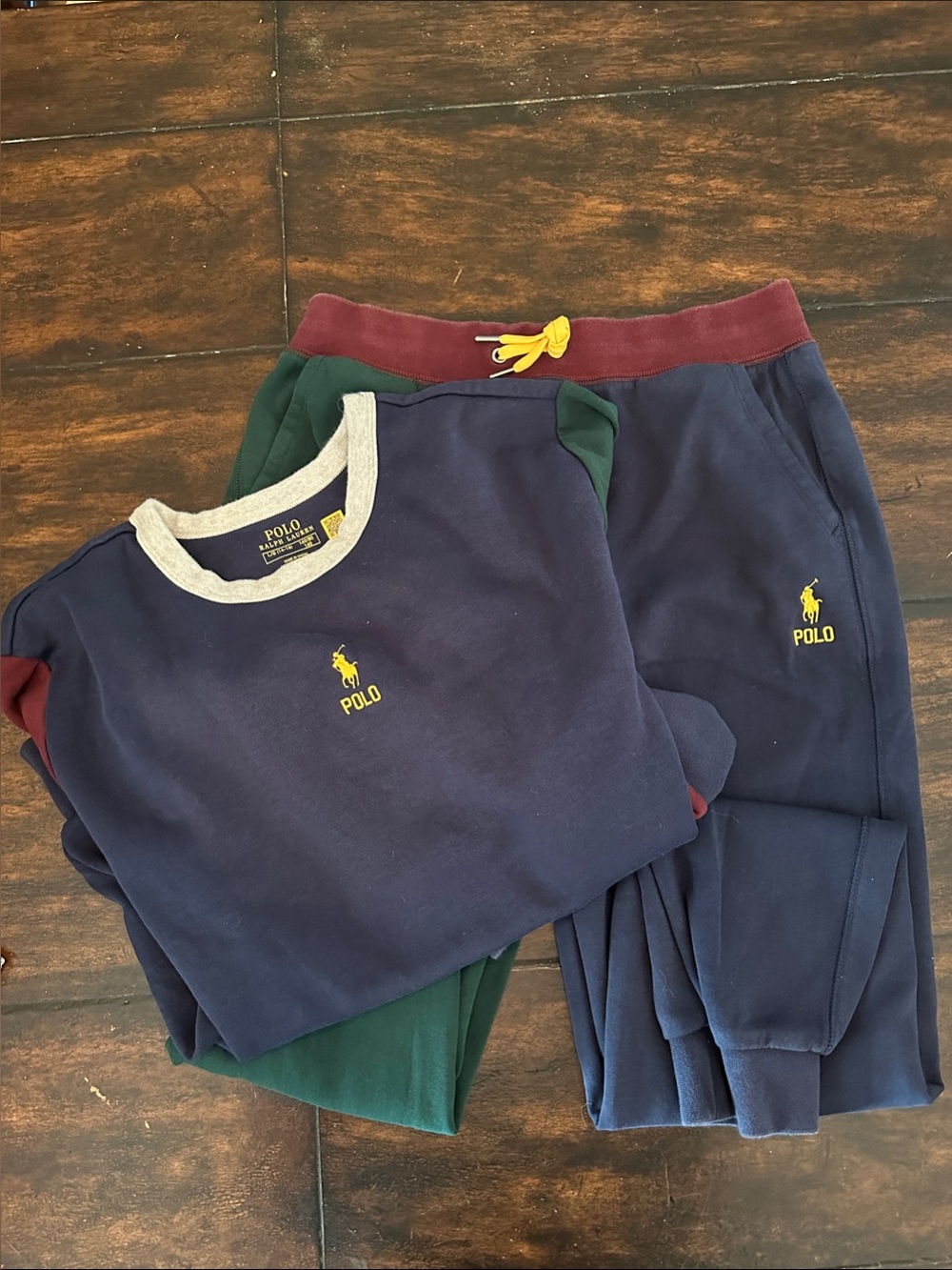 Polo by Ralph Lauren Navy & Green Colorblock Kids Jogger Sweatpants & Shirt Set